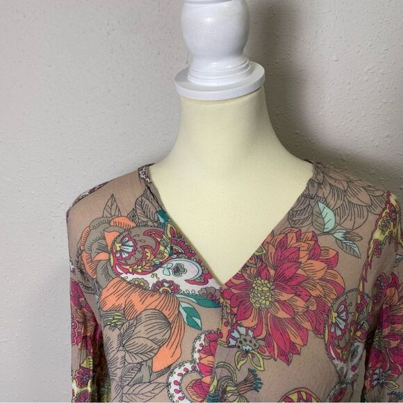 Spense Floral Paisley Colorful Boho Bell Sleeve Blouse Women's Size Small - Picture 6 of 16